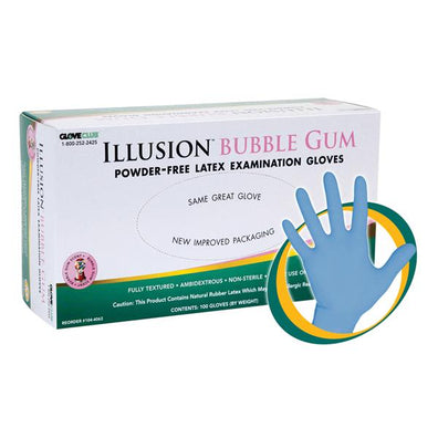 Gloves Exam Illusion Bubble Gum Powder-Free Latex Medium Blue Bubble Gum 100/Bx